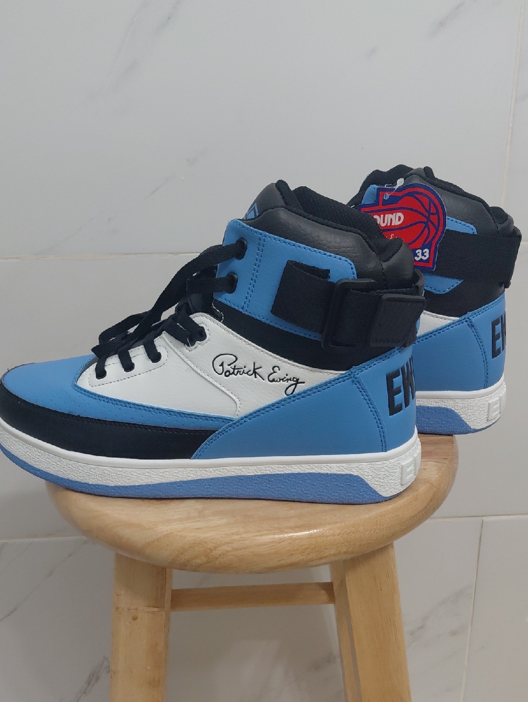 Patrick Ewing Blue, White & Black High Top Sneakers